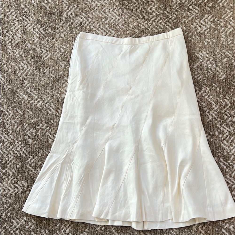 J. Crew White Pleated Midi Trumpet Skirt